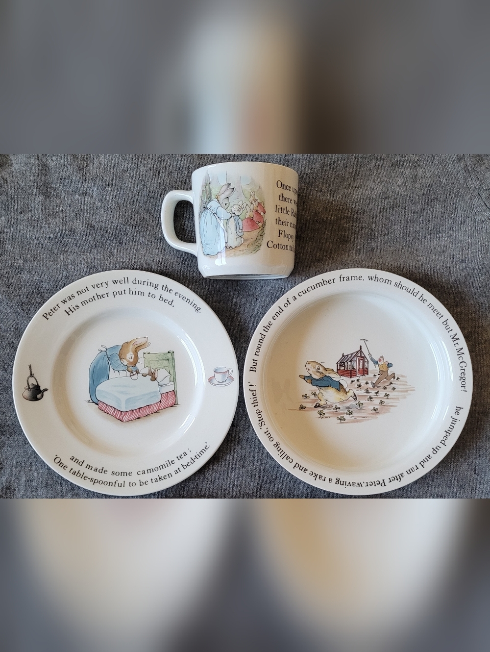 Wedgwood Of Etruria & Barlaston Beatrix Potter Peter Rabbit 3pc Nursery Set